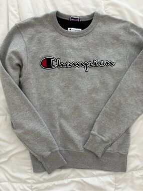 Champion Grey Crewneck Sweatshirt with Script Logo